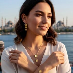 السيت الفراشة فضي وذهبي