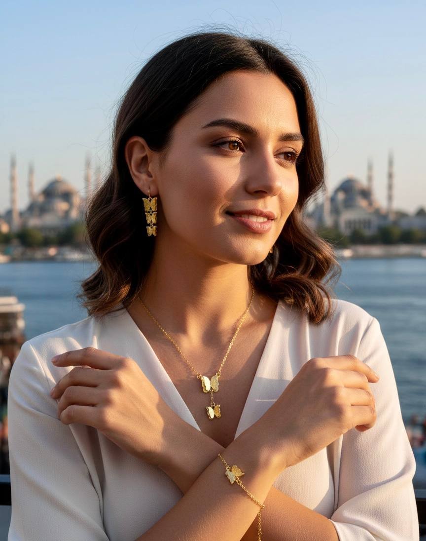 السيت الفراشة فضي وذهبي