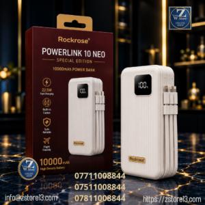 بوربانك روك روز (Rockrose) إصدار POWERLINK 10 NEO بقوة 22.5W وسعة 10000mAh مع كابلات مدمجة - ضمان عين الفهد