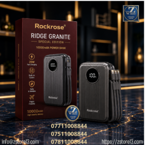 بوربانك روك روز (Rockrose) إصدار RIDGE GRANITE بقوة 22.5W وسعة 10000mAh مع كابلات مدمجة - ضمان عين الفهد