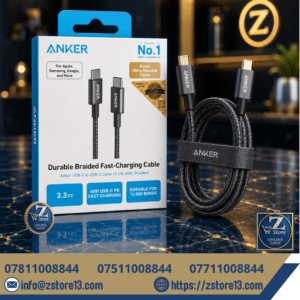 كيبل شحن سريع أنكر (Anker) بقوة 60W نايلون مضفر بطول 1 متر - ضمان عين الفهد