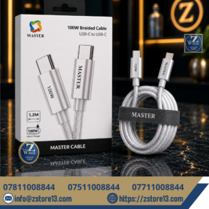 كيبل شحن سريع ماستر (MASTER) بقوة 100W تايب سي نايلون مضفر بطول 1.2 متر