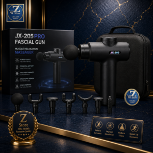 دلاكة مساج واسترخاء العضلات الاحترافية Fascial Gun (موديل JX-205 PRO) المزودة بـ 7 رؤوس تدليك وحقيبة تنظيم فاخرة