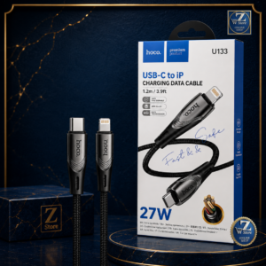 كيبل شحن سريع ونقل بيانات لأجهزة آيفون من هوكو HOCO U133 بقدرة 27W (Type-C to Lightning / iP) بطول 1.2 متر - رؤوس سبائك الزنك المضيئة وقماش منسوج مع ضمان استبدال فوري
